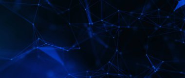 Soyut fütüristik, koyu mavi arka planda çokgen şekilli teknoloji. Dijital teknoloji konsepti tasarla. 3d illüstrasyon