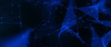 Soyut fütüristik, koyu mavi arka planda çokgen şekilli teknoloji. Dijital teknoloji konsepti tasarla. 3d illüstrasyon