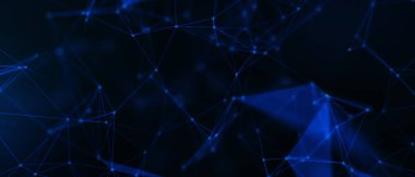 Soyut fütüristik, koyu mavi arka planda çokgen şekilli teknoloji. Dijital teknoloji konsepti tasarla. 3d illüstrasyon