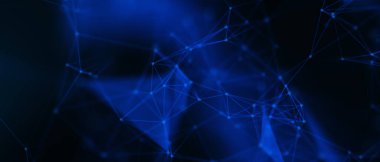 Soyut fütüristik, koyu mavi arka planda çokgen şekilli teknoloji. Dijital teknoloji konsepti tasarla. 3d illüstrasyon