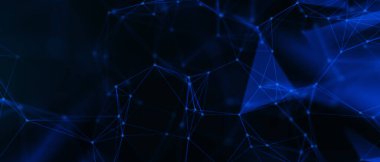 Soyut fütüristik, koyu mavi arka planda çokgen şekilli teknoloji. Dijital teknoloji konsepti tasarla. 3d illüstrasyon