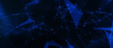 Soyut fütüristik, koyu mavi arka planda çokgen şekilli teknoloji. Dijital teknoloji konsepti tasarla. 3d illüstrasyon