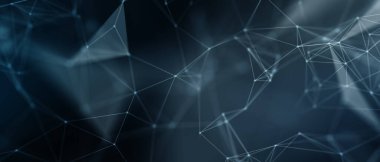 Soyut fütüristik, koyu mavi arka planda çokgen şekilli teknoloji. Dijital teknoloji konsepti tasarla. 3d illüstrasyon