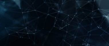 Soyut fütüristik, koyu mavi arka planda çokgen şekilli teknoloji. Dijital teknoloji konsepti tasarla. 3d illüstrasyon