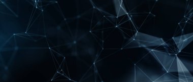 Soyut fütüristik, koyu mavi arka planda çokgen şekilli teknoloji. Dijital teknoloji konsepti tasarla. 3d illüstrasyon