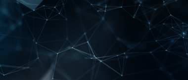 Soyut fütüristik, koyu mavi arka planda çokgen şekilli teknoloji. Dijital teknoloji konsepti tasarla. 3d illüstrasyon