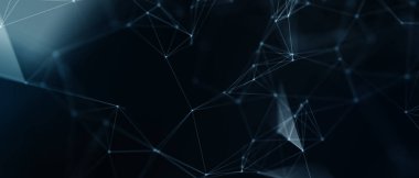 Soyut fütüristik, koyu mavi arka planda çokgen şekilli teknoloji. Dijital teknoloji konsepti tasarla. 3d illüstrasyon