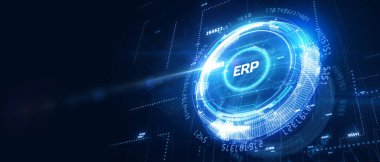 İş, Teknoloji, İnternet ve ağ konsepti. Enterprise Resource Planlama ERP şirket yönetimi. 3B illüstrasyon.