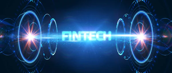 Fintech Financial Technology Conceptept Young 사업가는 디스플레이의 아이콘 Fintech — 스톡 사진