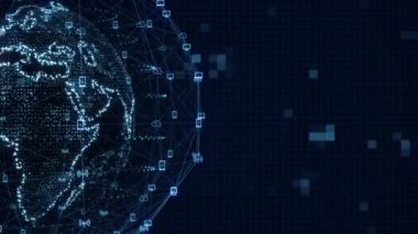 Dünya Dijital Bulutları Dünya 'yı döndüren animasyon sosyal gelecek teknolojisi soyut 3Drending Data ağı 