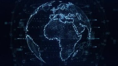 Dünya Dijital Bulutları Dünya 'yı döndüren animasyon sosyal gelecek teknolojisi soyut 3Drending Data ağı 