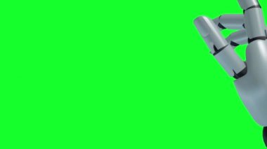 Yapay zeka kavramının yeşil ekran arka planında 3D görüntüleme robot eli.