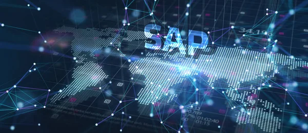 SAP System Software Automation concept on virtual screen data center. Business, modern technology, internet and networking concept.