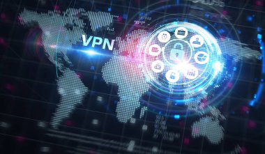İş, Teknoloji, İnternet ve ağ konsepti. VPN ağ güvenliği internet gizlilik şifreleme kavramı.