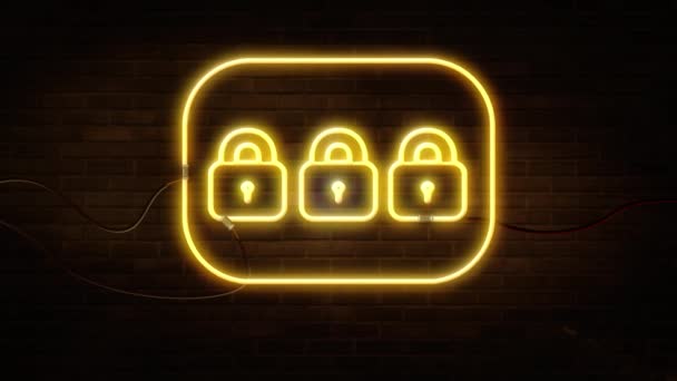 Cibersegurança Proteção Dados Conceito Privacidade Tecnologia Negócios Cintilação Néon — Vídeo de Stock