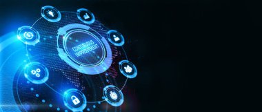 İş, teknoloji, internet ve şebeke kavramı. Genç bir girişimci geleceğin sanal ekranı üzerinde çalışıyor ve yazıyı görüyor: sürekli gelişme