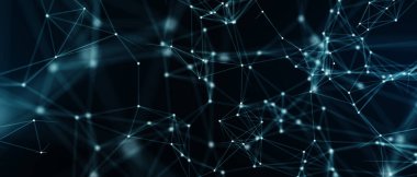 Soyut fütüristik, koyu mavi arka planda çokgen şekilli teknoloji. Dijital teknoloji konsepti tasarla. 3d illüstrasyon