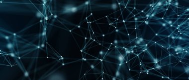 Soyut fütüristik, koyu mavi arka planda çokgen şekilli teknoloji. Dijital teknoloji konsepti tasarla. 3d illüstrasyon