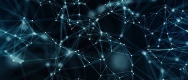 Soyut fütüristik, koyu mavi arka planda çokgen şekilli teknoloji. Dijital teknoloji konsepti tasarla. 3d illüstrasyon