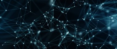 Soyut fütüristik, koyu mavi arka planda çokgen şekilli teknoloji. Dijital teknoloji konsepti tasarla. 3d illüstrasyon