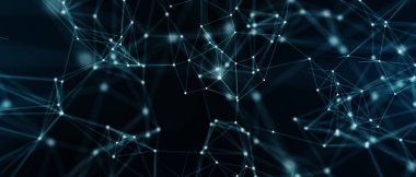 Soyut fütüristik, koyu mavi arka planda çokgen şekilli teknoloji. Dijital teknoloji konsepti tasarla. 3d illüstrasyon