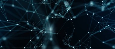 Soyut fütüristik, koyu mavi arka planda çokgen şekilli teknoloji. Dijital teknoloji konsepti tasarla. 3d illüstrasyon