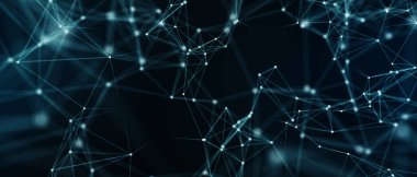 Soyut fütüristik, koyu mavi arka planda çokgen şekilli teknoloji. Dijital teknoloji konsepti tasarla. 3d illüstrasyon