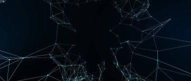 Soyut fütüristik, koyu mavi arka planda çokgen şekilli teknoloji. Dijital teknoloji konsepti tasarla. 3d illüstrasyon