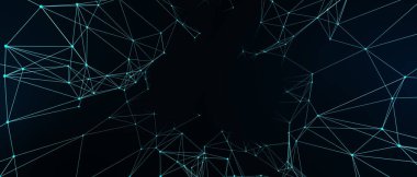 Soyut fütüristik, koyu mavi arka planda çokgen şekilli teknoloji. Dijital teknoloji konsepti tasarla. 3d illüstrasyon