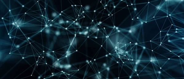 Soyut fütüristik, koyu mavi arka planda çokgen şekilli teknoloji. Dijital teknoloji konsepti tasarla. 3d illüstrasyon
