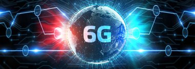 6G ağı konsepti, yüksek hızlı mobil internet, yeni nesil ağlar. İş, modern teknoloji, İnternet ve ağ kurma kavramı. 
