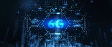 6G ağı konsepti, yüksek hızlı mobil internet, yeni nesil ağlar. İş, modern teknoloji, İnternet ve ağ kurma kavramı.