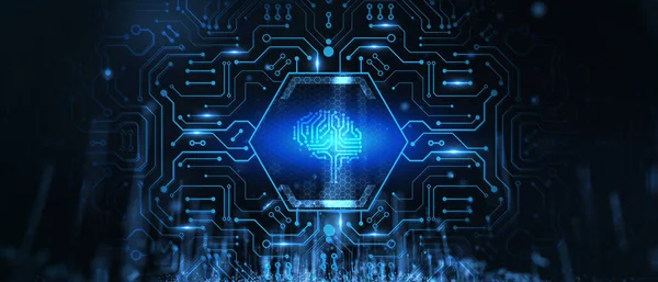 Inteligência Artificial Aprendizado Máquina Conceitos Modernos Tecnologias Computadores Conceito Negócio — Fotografia de Stock