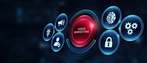 Videó Marketing Reklám Koncepció Képernyőn Üzleti Technológiai Internet Hálózati Koncepció — Stock Fotó