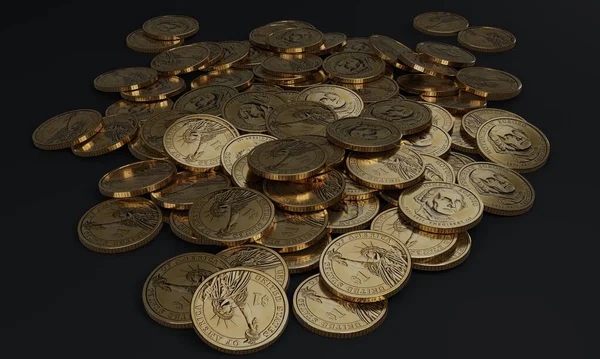 Stapels Glimmende Gouden Munten Met Dollarteken Illustratie — Stockfoto