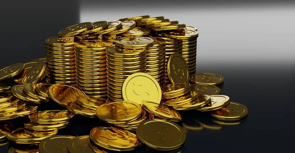 Stapels Glimmende Gouden Munten Met Dollarteken Illustratie — Stockfoto