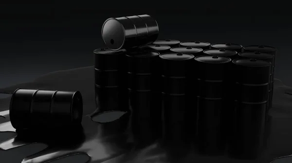 Black Oil Barrels Dark Background Illustration — Stock Photo, Image