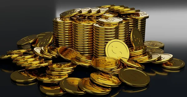 Stapels Glimmende Gouden Munten Met Dollarteken Illustratie — Stockfoto