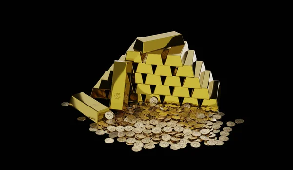 Золотые Слитки Банковском Хранилище Склад Рендер Иллюстрация Финансовые Концепции — стоковое фото