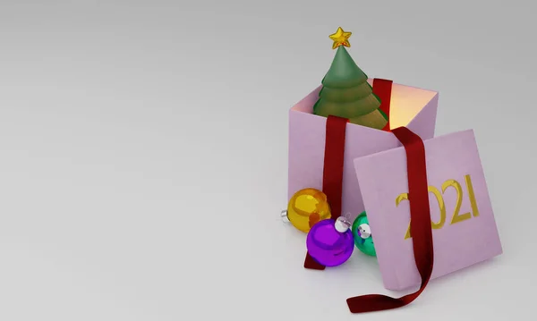 光の背景にクリスマスの休日の組成 2021 3Dイラスト — ストック写真