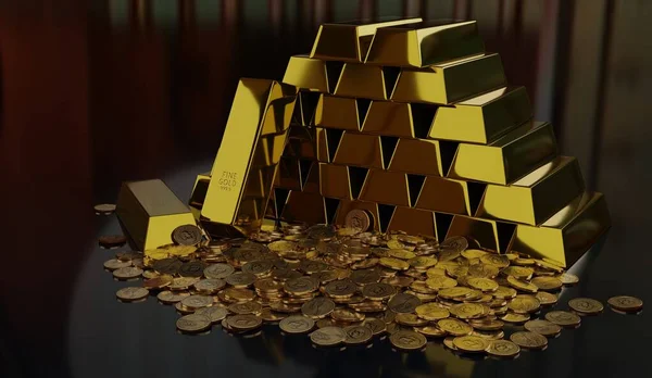 Gouden Staven Een Bankkluis Opslag Render Illustratie Financiële Concepten — Stockfoto