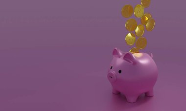 Piggy Bank.3d 'a para yerleştirmek, illüstrasyon. 