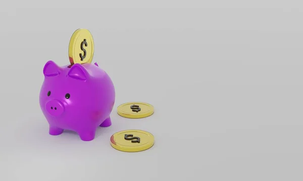 Inserting Coin Piggy Bank Render Illustration — Stock Photo, Image