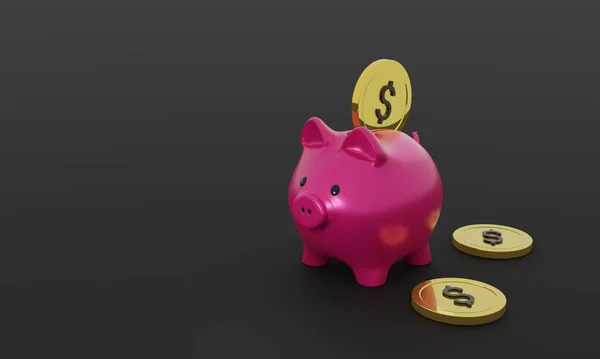 Inserting Coin Piggy Bank Render Illustration — Stock Photo, Image