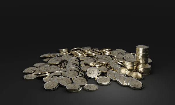 Piles Shiny Gold Coins Render Illustration Isolated Gray Background — Stock Photo, Image