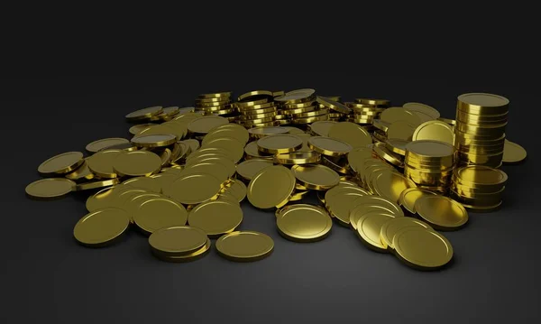 Piles Shiny Gold Coins Render Illustration Isolated Gray Background — Stock Photo, Image