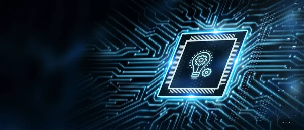 İş, teknoloji, internet ve ağ konsepti. Ampul Yenilik Çözümü.