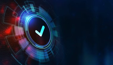 Standart kalite kontrol. Sertifika. İş, teknoloji, İnternet ve ağ oluşturma kavramı. 