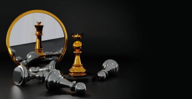 Altın kız satranç gümüş piyonları yener. Strateji planlaması, liderlik ve takım çalışması. Şah mat ve oyun konseptinde kazanmak.