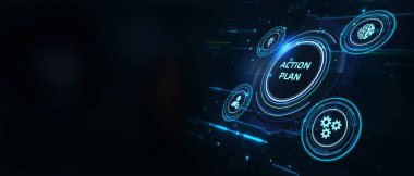 İş, Teknoloji, İnternet ve ağ konsepti. Belirli bir süre için önerilen strateji veya eylem planını kavra. 